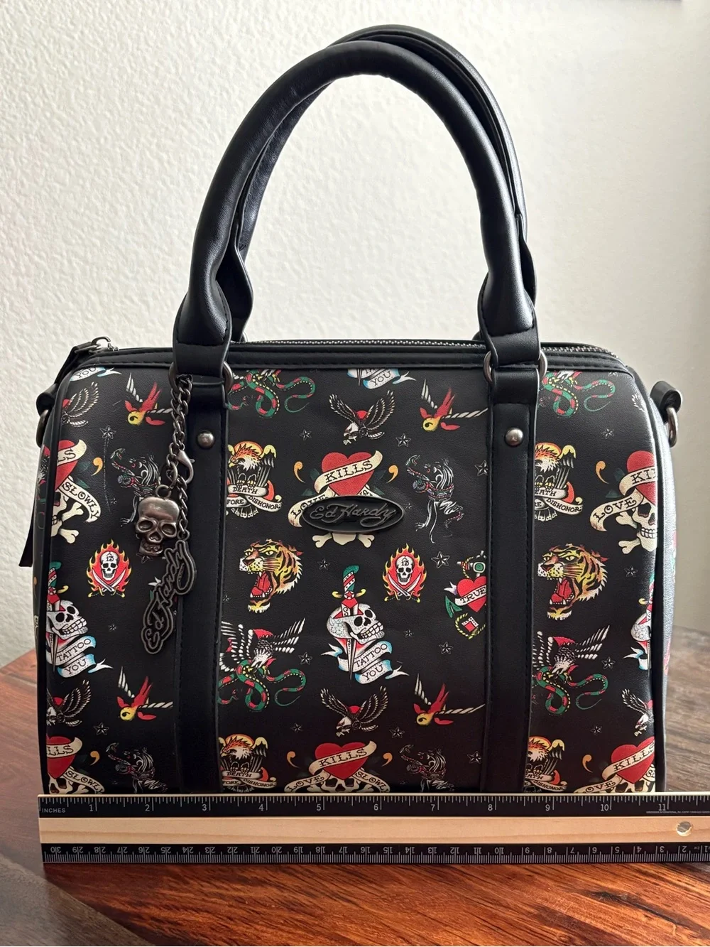 Ed Hardy Tattoo Print Satchel Handbag